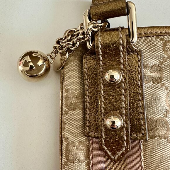 Gucci GG Canvas Sherry Line Shoulder Bag Gold/Pink/Beige - Picture 3 of 16